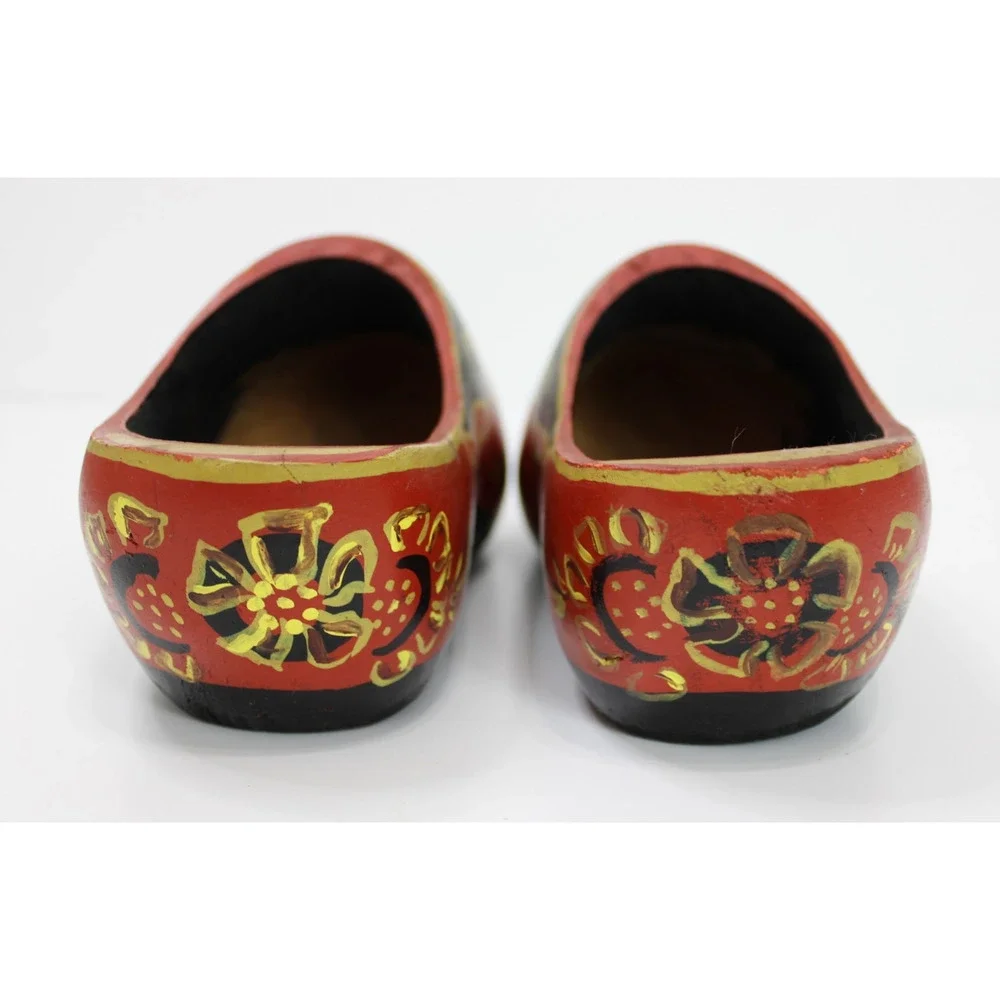 Vintage Hand Painted Wooden Clogs Dutch Holland Shoes Floral Folk Art 9